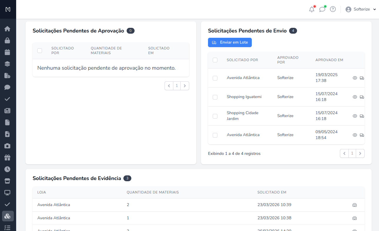 Solicitações com fluxo completo de aprovação